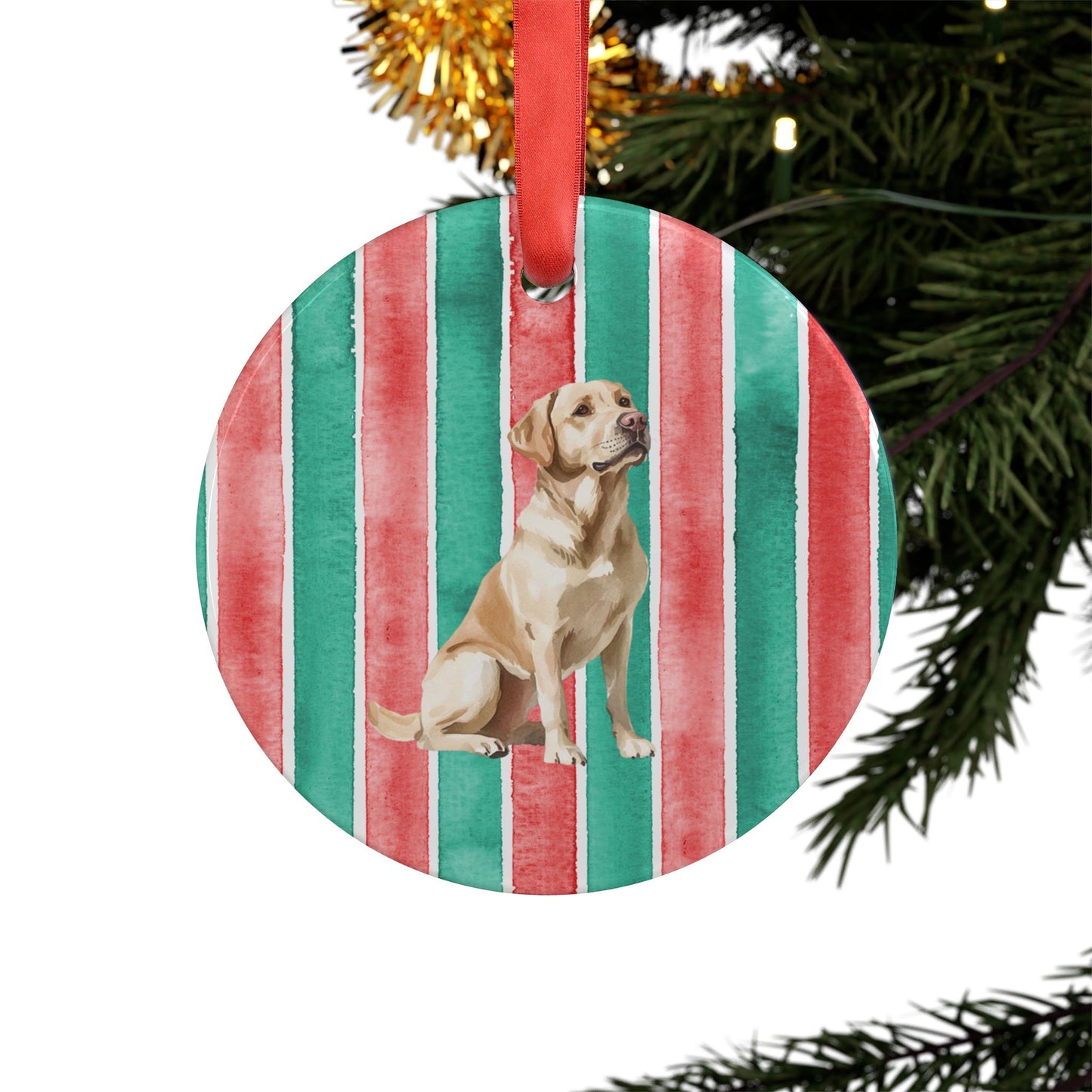 Yellow Lab Acrylic Christmas Ornament with Ribbon