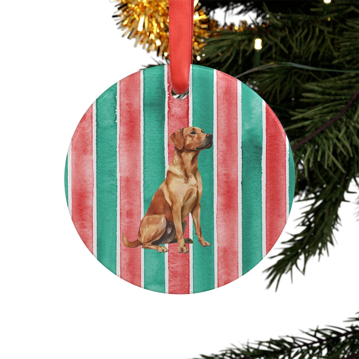 Red Lab Acrylic Christmas Ornament with Ribbon