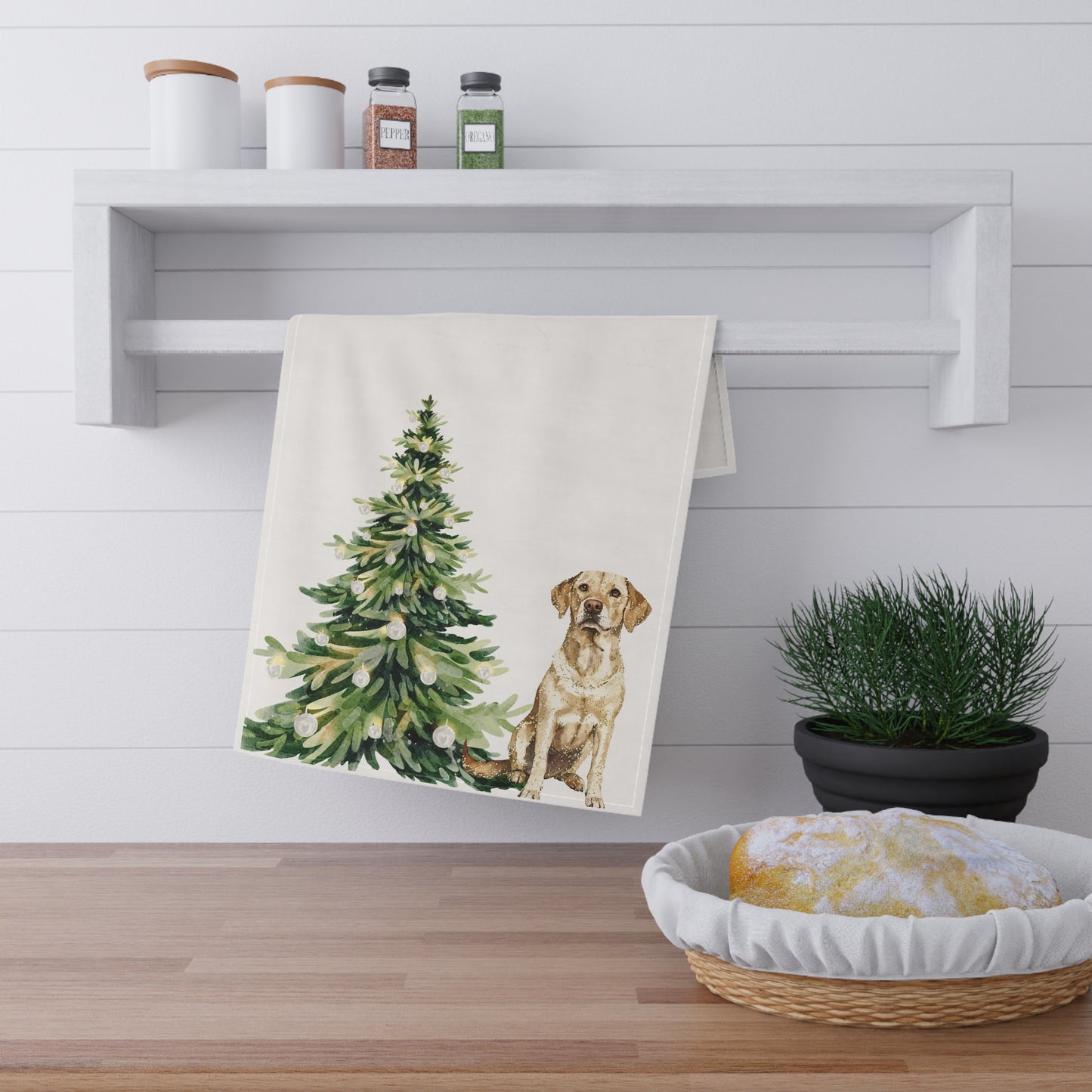 Festive Yellow Lab Tree Tea Towels, Holiday Kitchen Decor, Pet Lover Gift, Christmas Decor, Cute Dog Print Towels