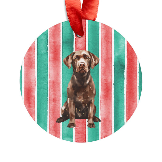 Young Chocolate Lab Acrylic Christmas Ornament with Ribbon