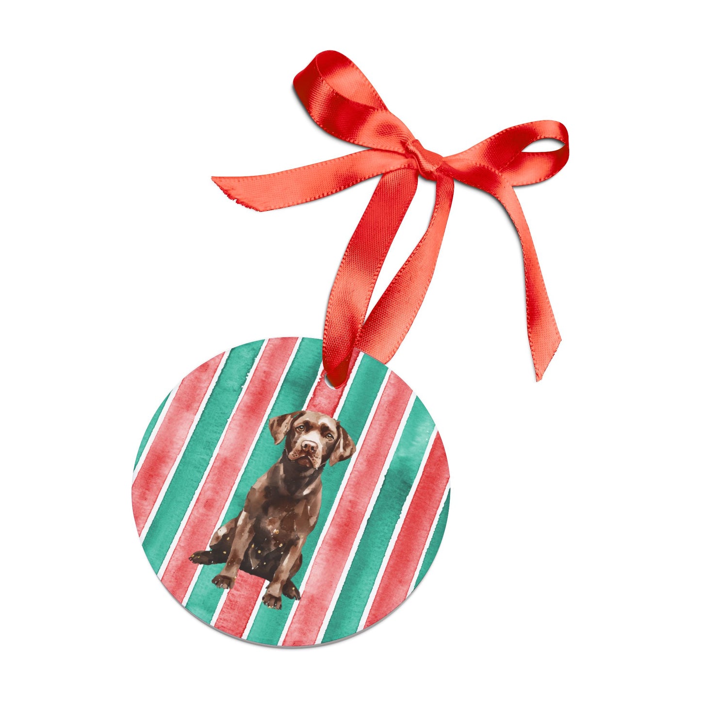 Young Chocolate Lab Acrylic Christmas Ornament with Ribbon
