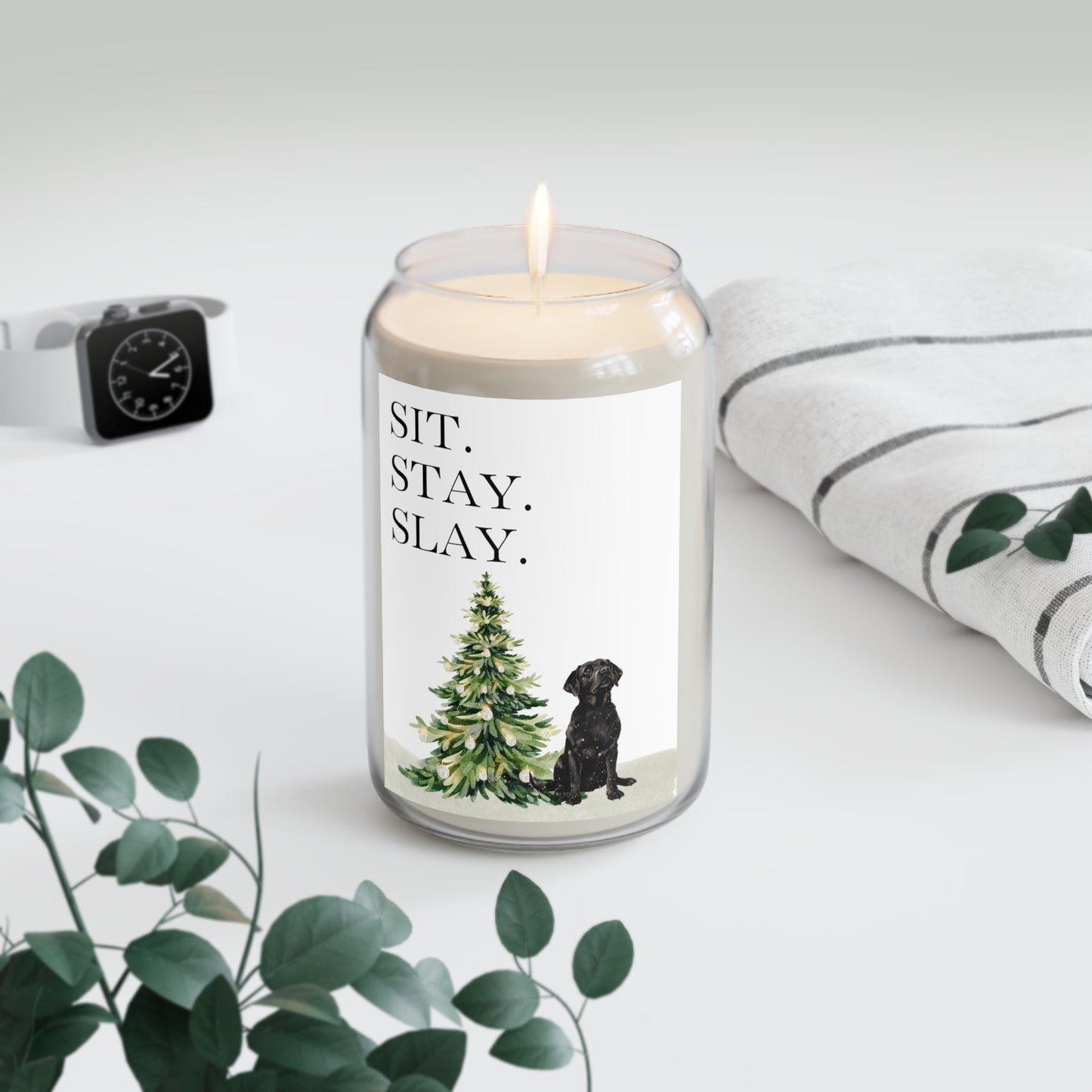 Sit Stay Slay Black Lab Christmas Candle