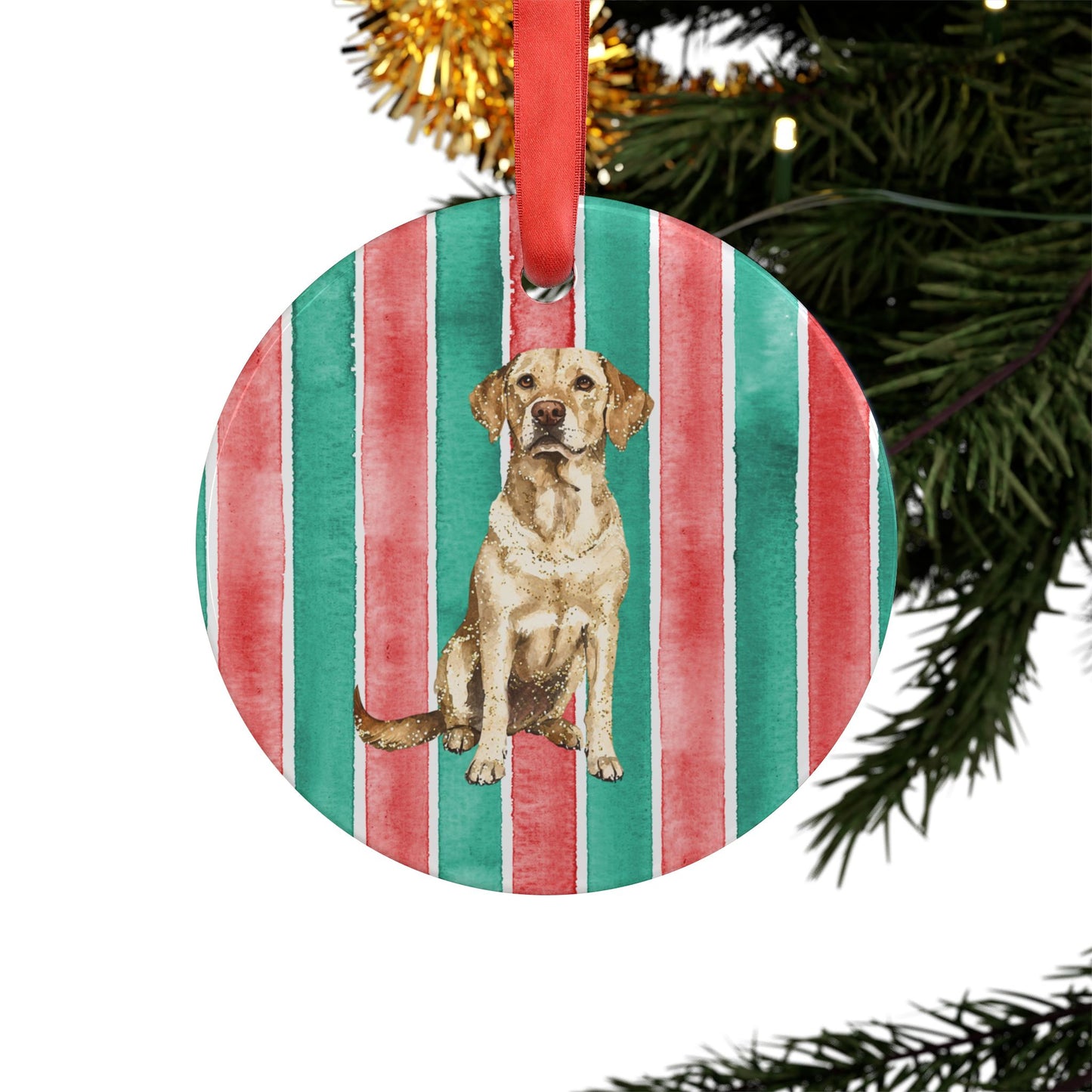 Adult Yellow Lab Acrylic Christmas Ornament with Ribbon