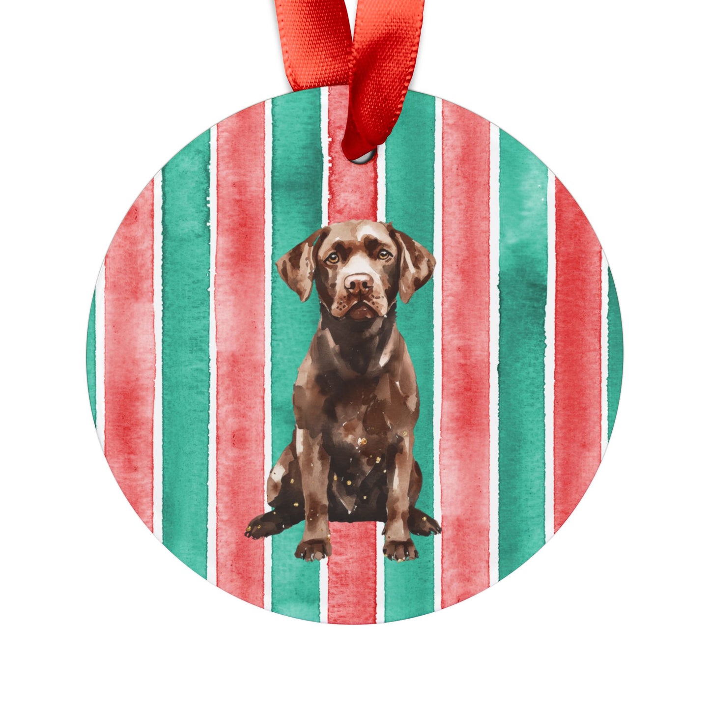 Young Chocolate Lab Acrylic Christmas Ornament with Ribbon