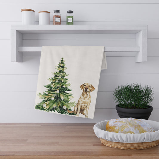 Festive Yellow Lab Tree Tea Towels, Holiday Kitchen Decor, Pet Lover Gift, Christmas Decor, Cute Dog Print Towels