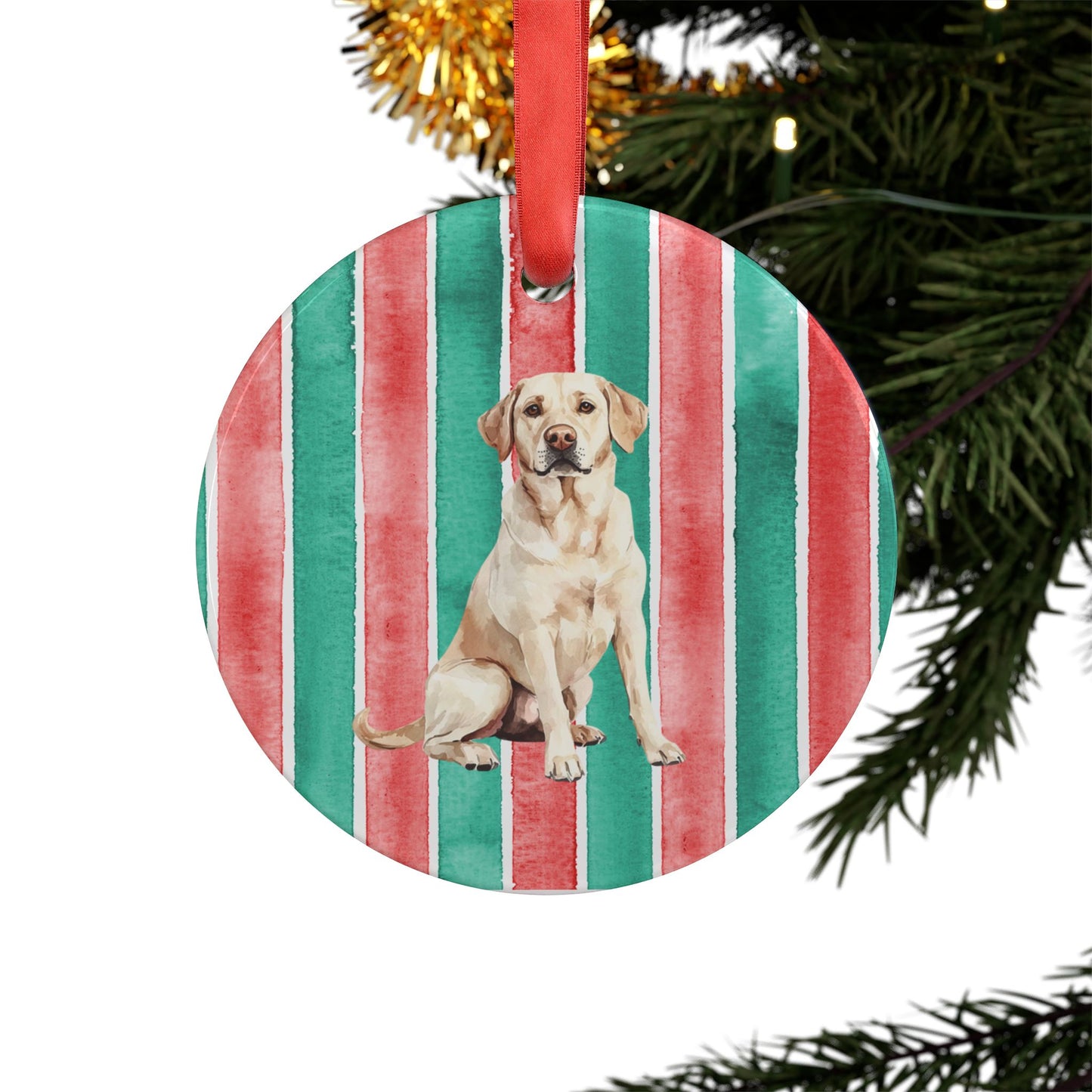 Yellow Lab #3 Acrylic Christmas Ornament with Ribbon