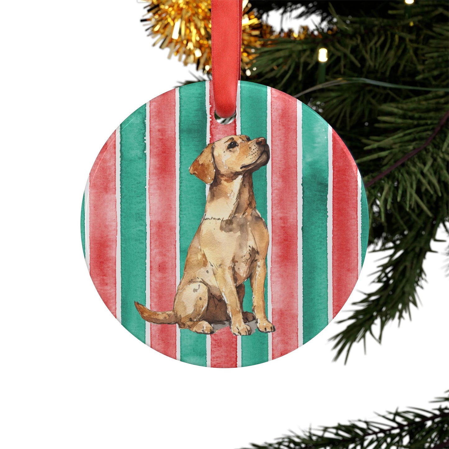 Young Yellow Lab Acrylic Christmas Ornament with Ribbon