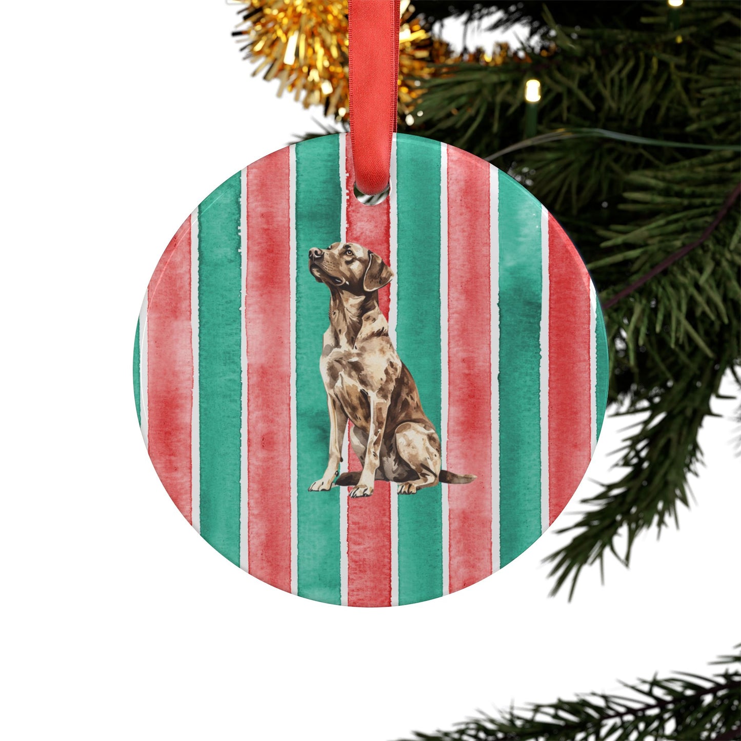 Silver Lab Acrylic Christmas Ornament with Ribbon