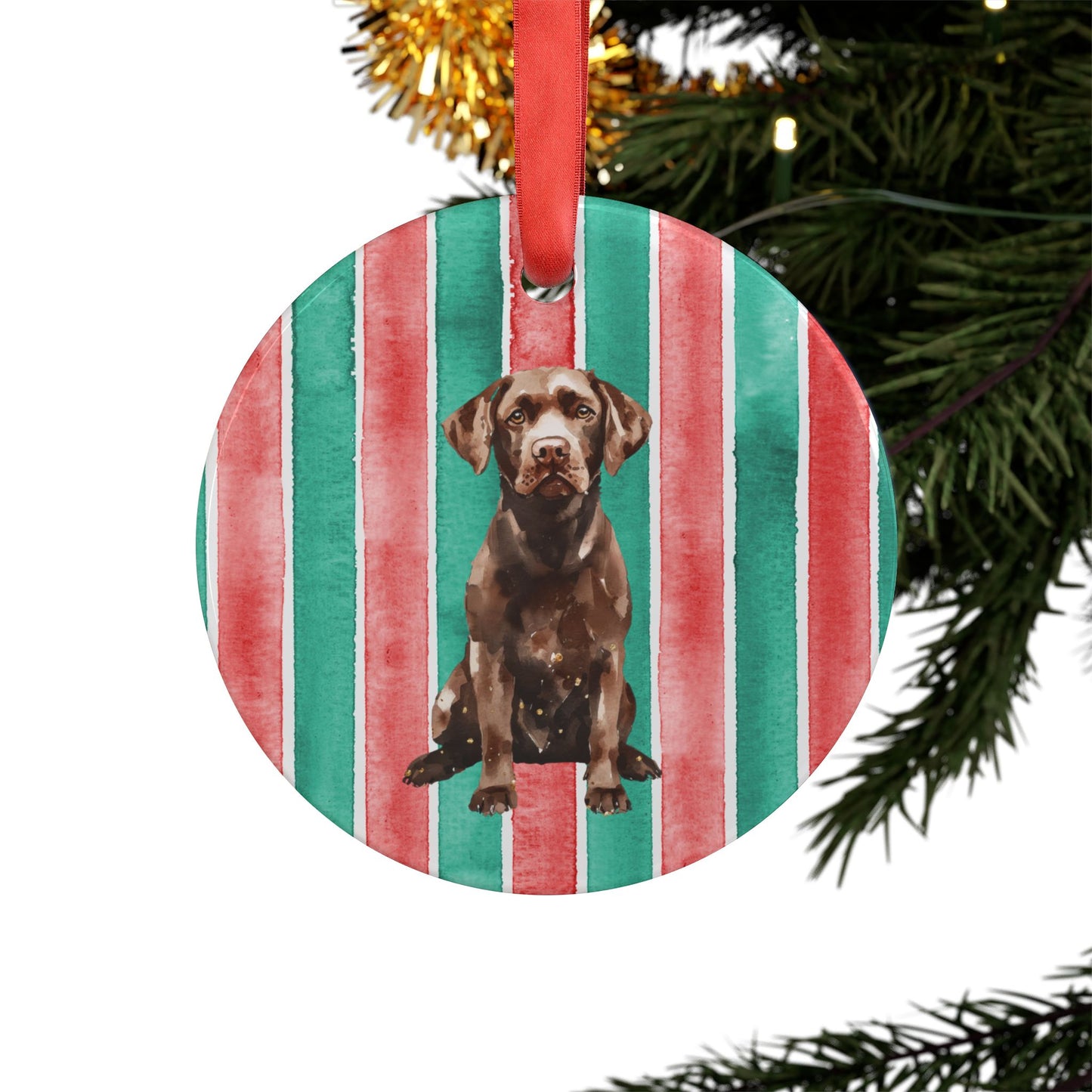 Young Chocolate Lab Acrylic Christmas Ornament with Ribbon