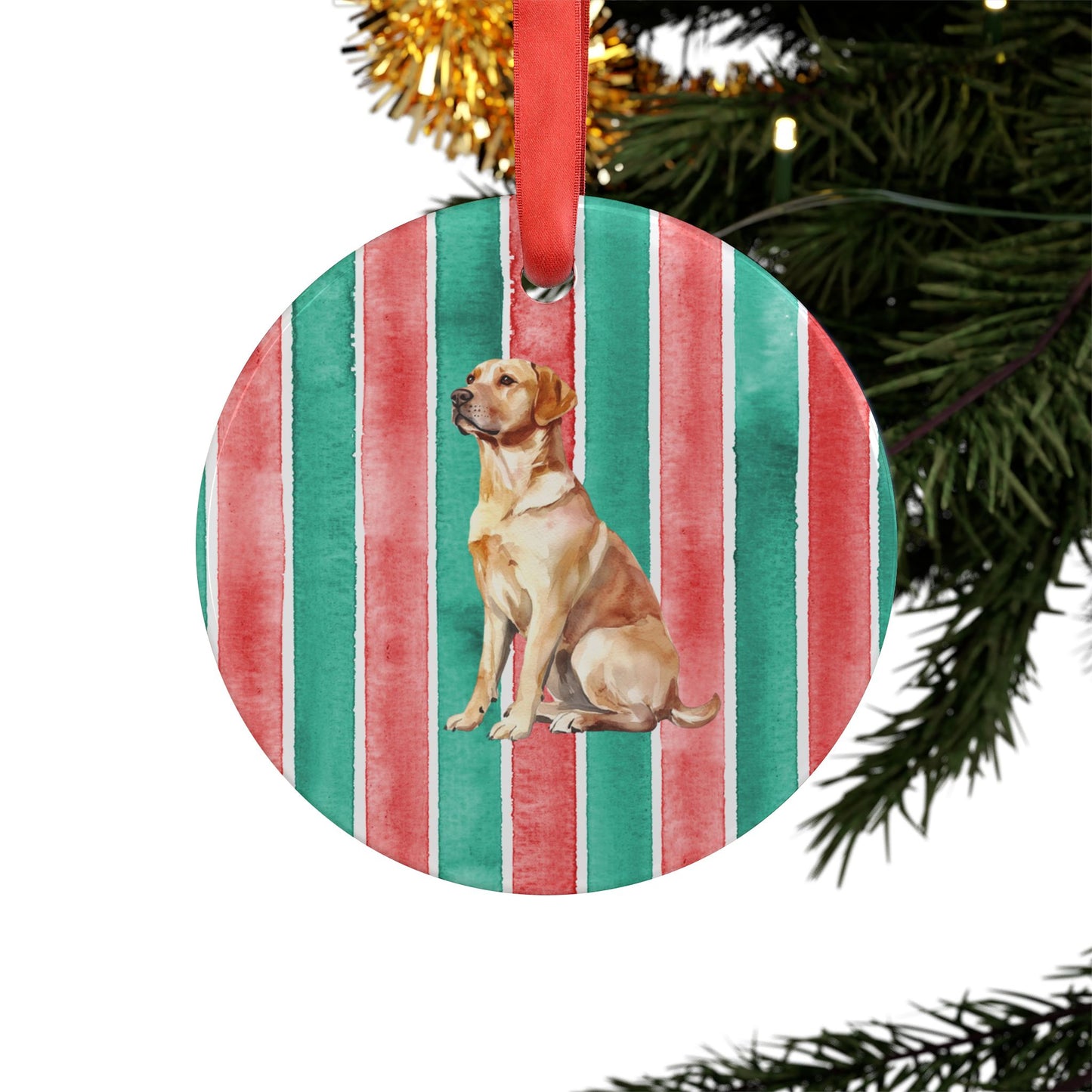 Yellow Lab #2 Acrylic Christmas Ornament with Ribbon