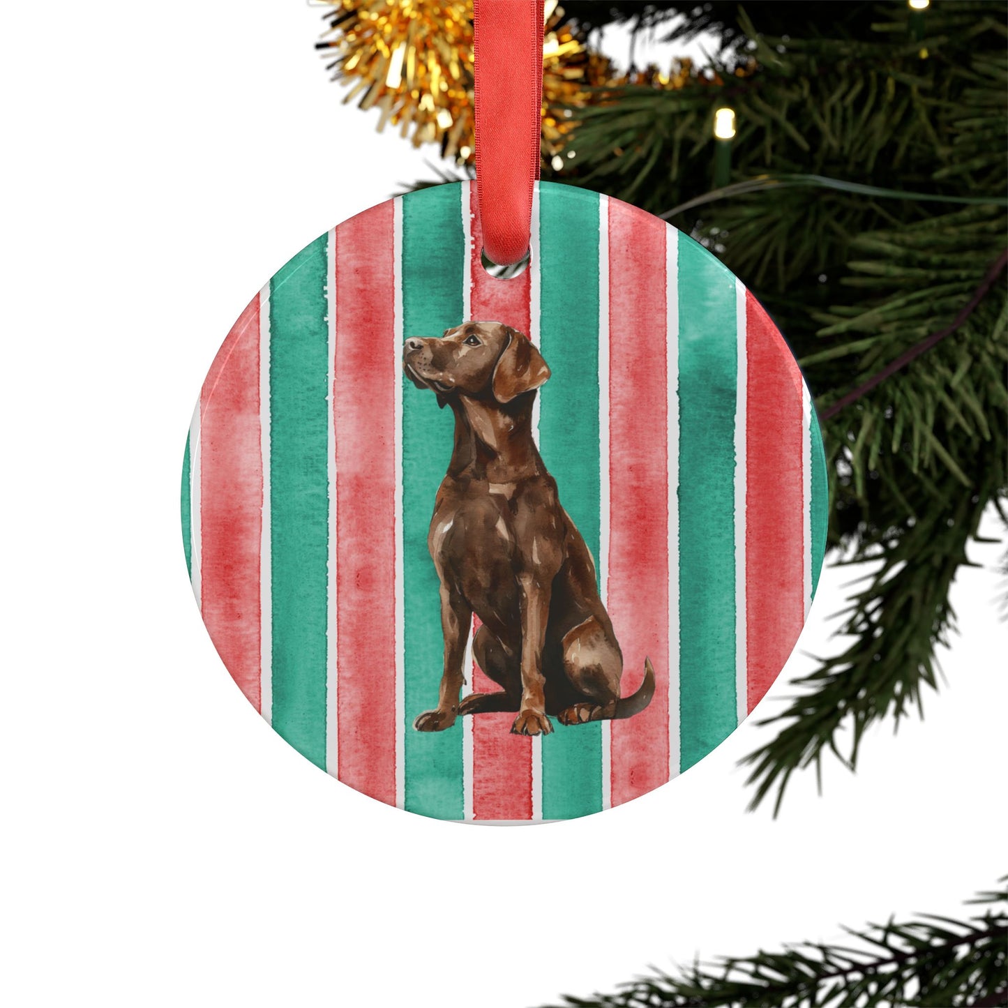 Chocolate Lab Acrylic Christmas Ornament with Ribbon